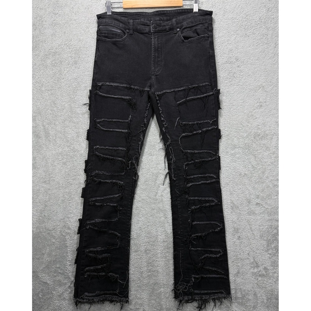 Rockstar Original Jeans Mens 36x33 Black Shake Distressed Raw Denim RSM 205